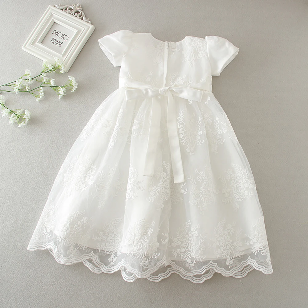 Hetiso White Infant Dress for Baptism Baby Girls Lace Dresses with hat Kids Clothes Christening Birthday Outfits 3-24 Month