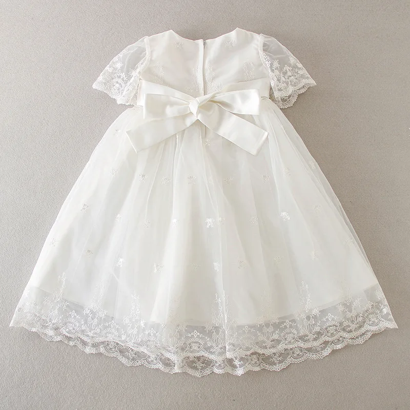 Hetiso White Infant Dress for Baptism Baby Girls Lace Dresses with hat Kids Clothes Christening Birthday Outfits 3-24 Month