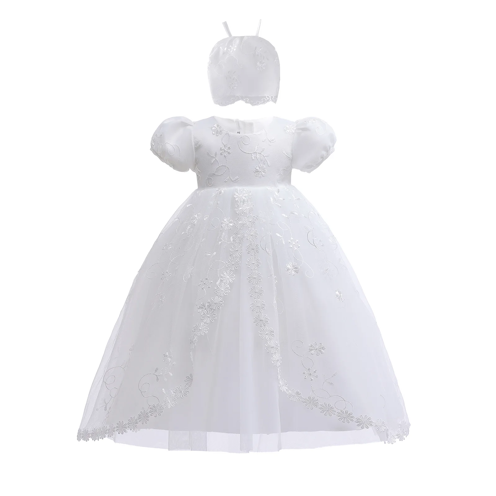 Hetiso White Infant Dress for Baptism Baby Girls Lace Dresses with hat Kids Clothes Christening Birthday Outfits 3-24 Month