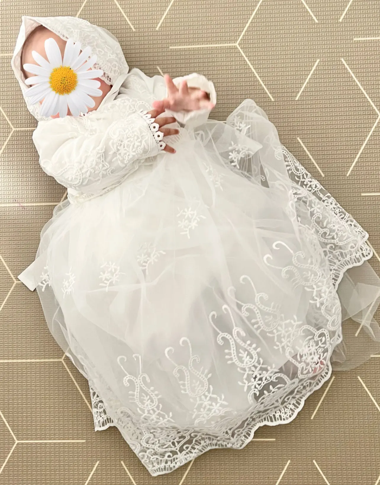 Hetiso White Infant Dress for Baptism Baby Girls Lace Dresses with hat Kids Clothes Christening Birthday Outfits 3-24 Month